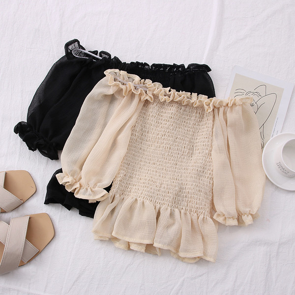 Bluza de dama model nou cu umerii goi si maneci sifon