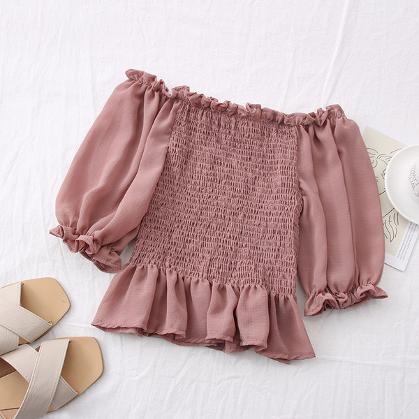 Bluza de dama model nou cu umerii goi si maneci sifon