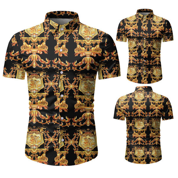 Μοντέρνο ανδρικό πουκάμισο με κλασικό γιακά και χρυσό μοτίβο