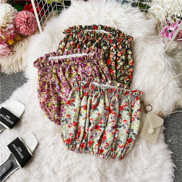 Цветно дамско бюстие с флорален десен и ластик