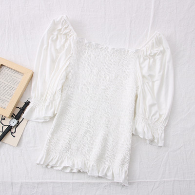 Γυναικεία ριγέ μπλούζα με ντεκολτέ και 3/4 μανίκια