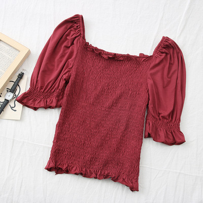 Γυναικεία ριγέ μπλούζα με ντεκολτέ και 3/4 μανίκια