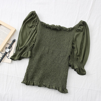 Γυναικεία ριγέ μπλούζα με ντεκολτέ και 3/4 μανίκια