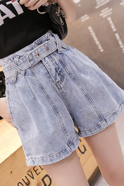 Blugi scurti casual de dama cu curea si talie inalta