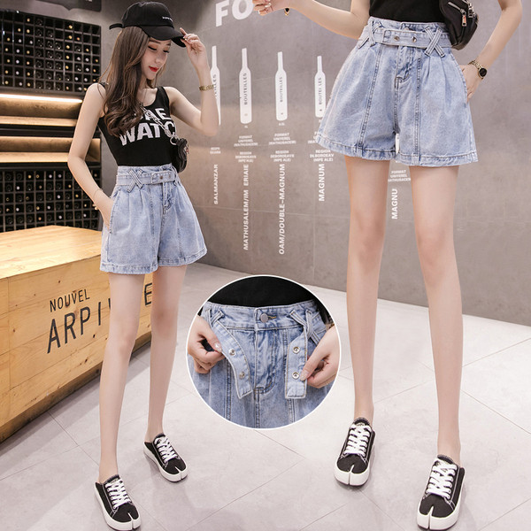 Blugi scurti casual de dama cu curea si talie inalta