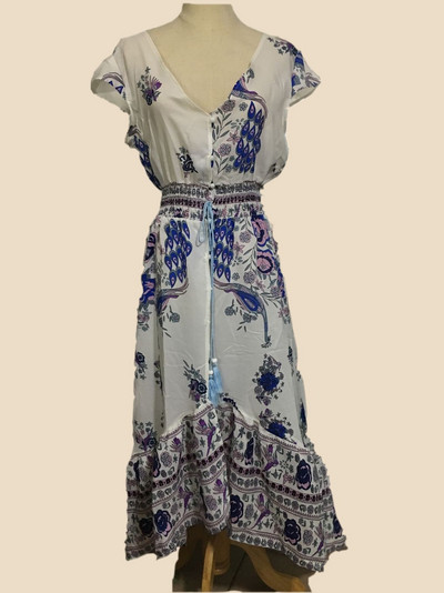 Rochie de vară de damă cu decolteu adânc și legături în talie