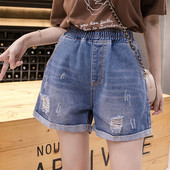 Pantaloni scurți casual de damă cu talie elastică și model rupt