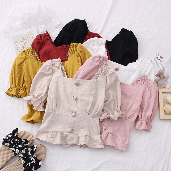 Модерна дамска риза с квадратно деколте и копчета