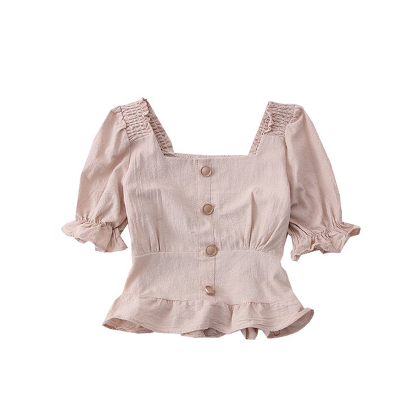 Модерна дамска риза с квадратно деколте и копчета