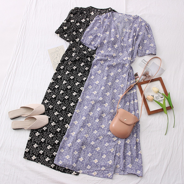 Модерна дамска рокля с шпиц деколте,флорален десен и къс ръкав