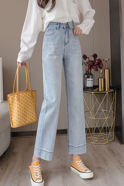 Ежедневни дамски дълги  дънки с висока талия и джобове 