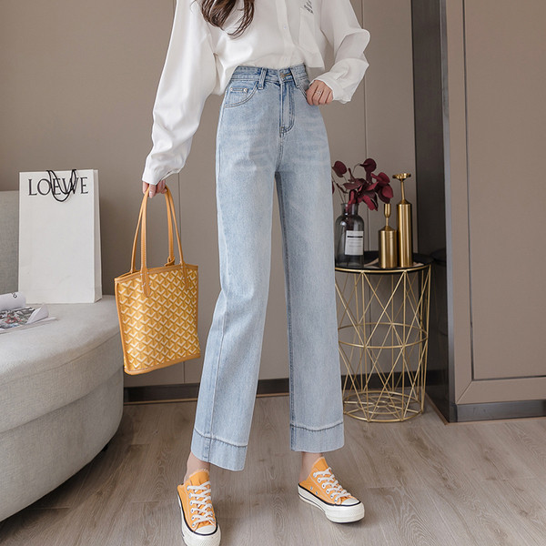 Ежедневни дамски дълги  дънки с висока талия и джобове 