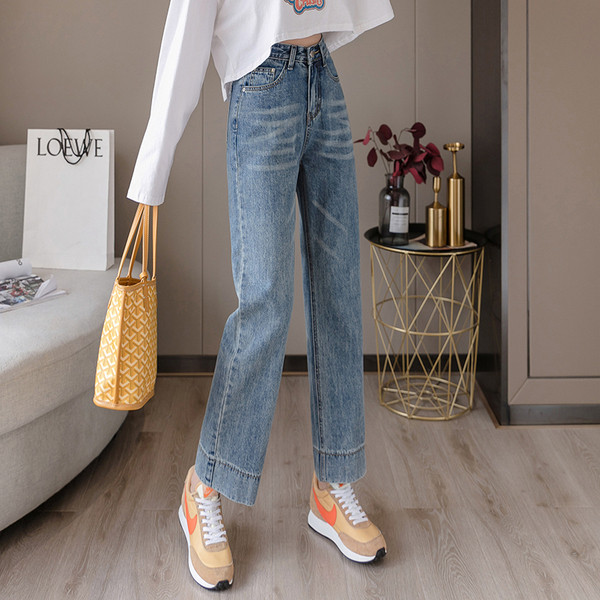 Ежедневни дамски дълги  дънки с висока талия и джобове 