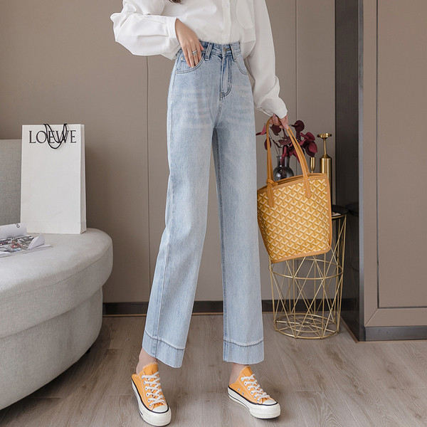 Ежедневни дамски дълги  дънки с висока талия и джобове 