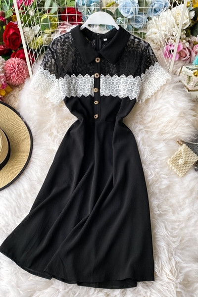 Дамска рокля с къс ръкав и дантела - два модела