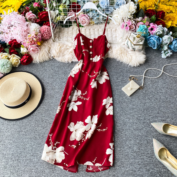 Дамска модерна рокля с флорален десен и тънки презрамки