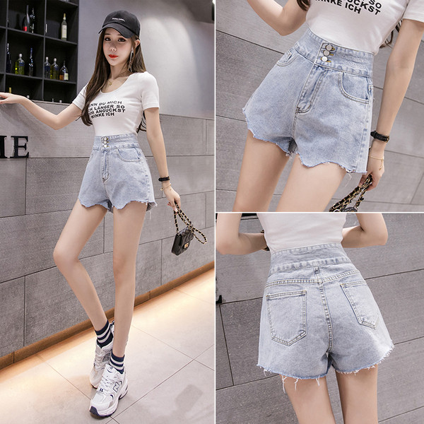 Γυναικεία κοντή τζιν με ψηλή μέση και τσέπες