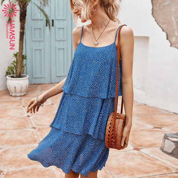 Ежедневна дамска къса рокля с тънки презрамки и квадратно деколте 