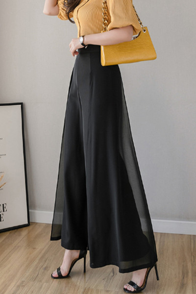 Дамски ежедневни дълги широки панталони с висока талия