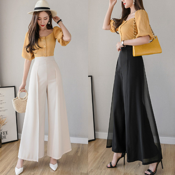 Дамски ежедневни дълги широки панталони с висока талия