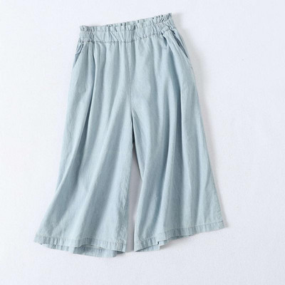 Pantaloni largi de dama din denim cu talie elastica
