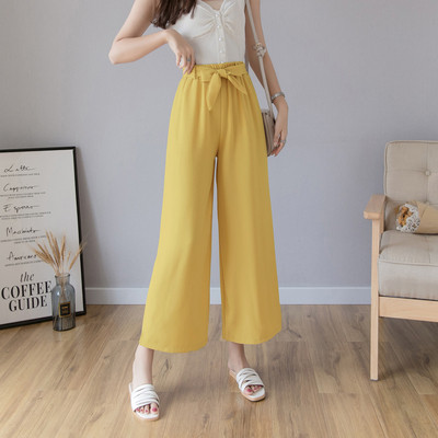 Alkalmi női hosszú nadrág magas derékkal és megkötővel