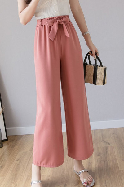 Alkalmi női hosszú nadrág magas derékkal és megkötővel