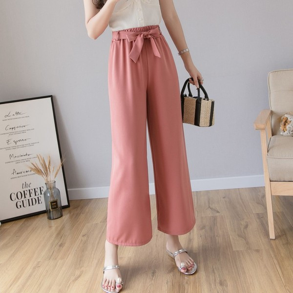 Alkalmi női hosszú nadrág magas derékkal és megkötővel