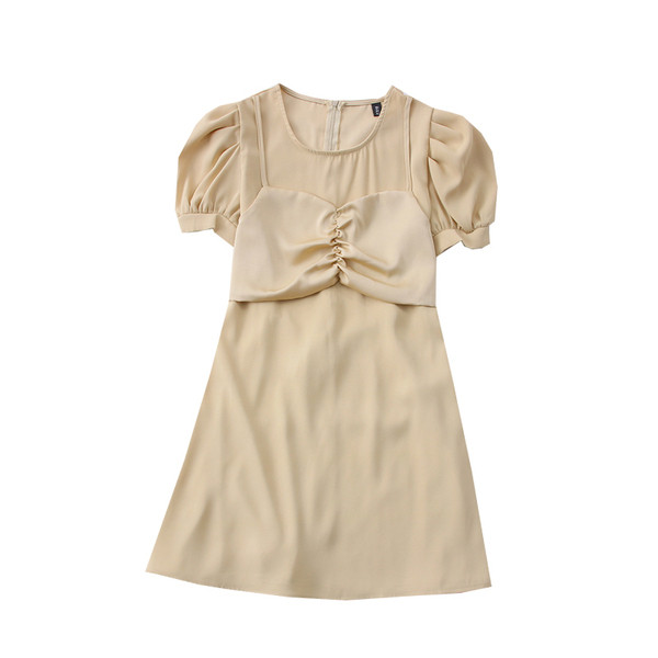 Дамска рокля с обло деколте и къс ръкав