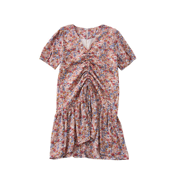 Ежедневна дамска рокля с шпиц деколте и набрана част