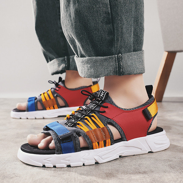 Μοντέρνα ανδρικά σανδάλια με  βελκρό και κορδόνια