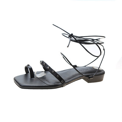Sandale casual cu sireturi si ochiuri metalice