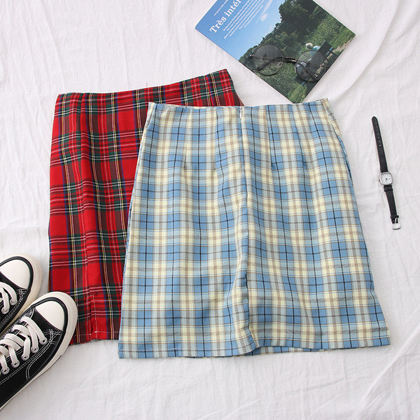 Ежедневна дамска карирана пола с висока талия