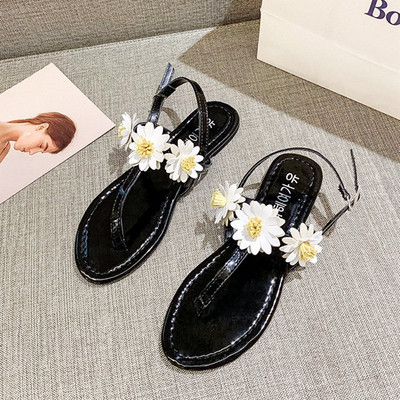 Ženske sandale s cvjetićima i remenom - ravni potplat