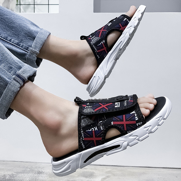 Ανδρικές casual παντόφλες με λουράκια βελκρο και επίπεδη σόλα