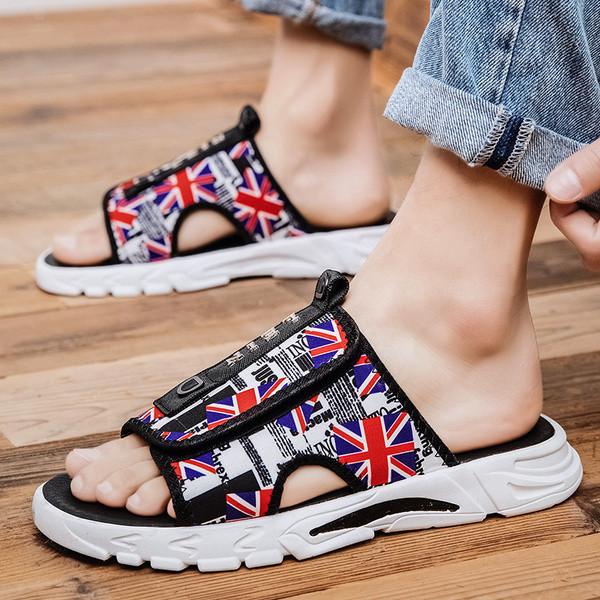 Ανδρικές casual παντόφλες με λουράκια βελκρο και επίπεδη σόλα