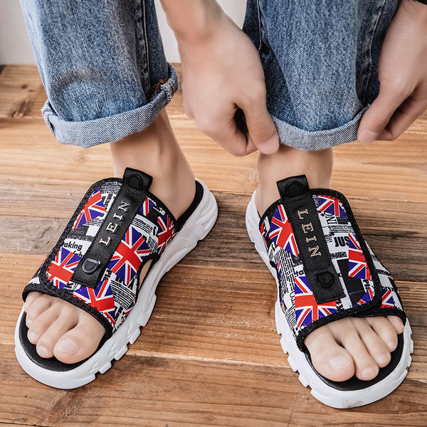 Ανδρικές casual παντόφλες με λουράκια βελκρο και επίπεδη σόλα