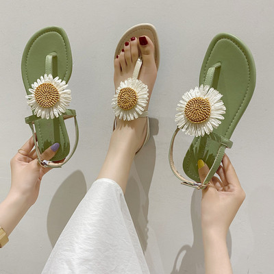 Дамски сандали с 3D елемент цветя и каишка
