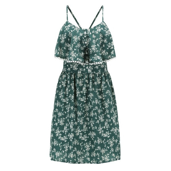 Alkalmi női rövid ruha vékony pántokkal, virágmintával