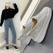 Pantofi casual de dama cu platforma de 3 cm si particule stralucitoare