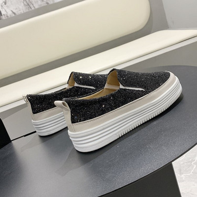 Pantofi casual de dama cu platforma de 3 cm si particule stralucitoare