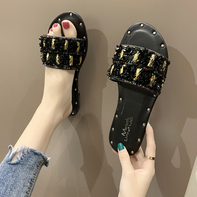 Papuci casual dama cu pietre si talpa plata