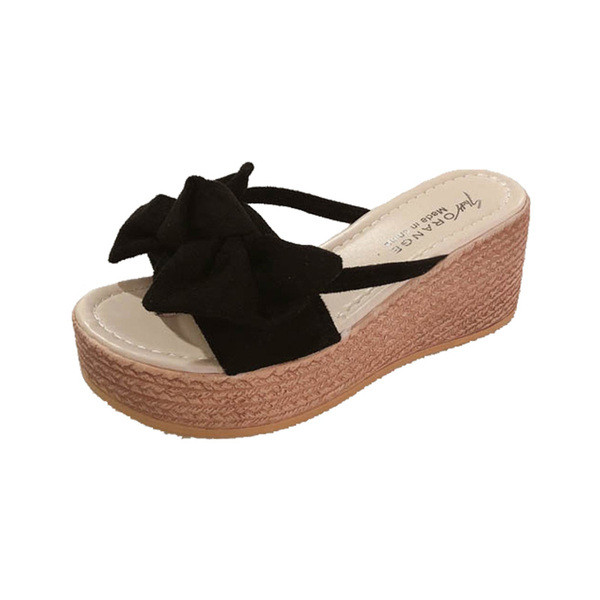 Ежедневни дамски чехли с панделка на платформа