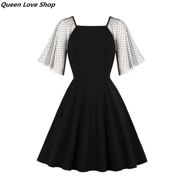 НОВ модел дамска къса рокля с тюл и квадратно деколте 