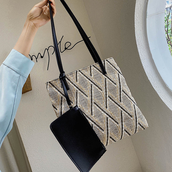 Ежедневна дамска плетена чанта с къса дръжка