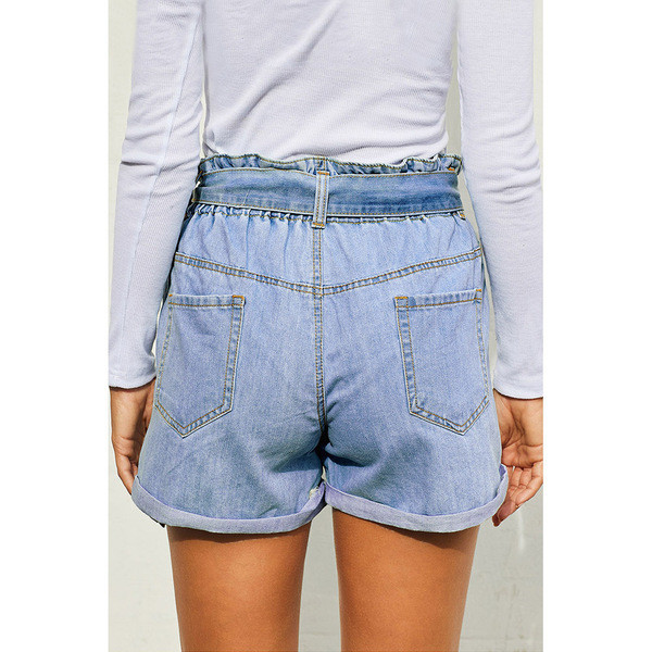 Модерни дамски къси дънкови панталони с висока талия и колан