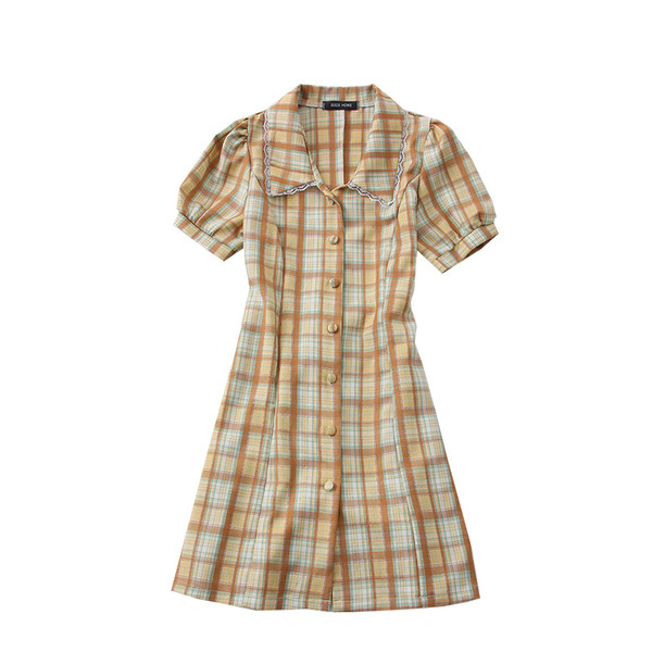 Ежедневна карирана дамска рокля с яка