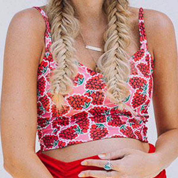 Дамски бански костюм от две части подходящ за бременни жени в червен цвят 