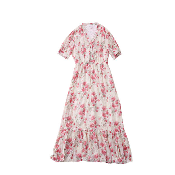 Γυναικείο φόρεμα με λουλουδάτο μοτίβο και ντεκολτέ spitz