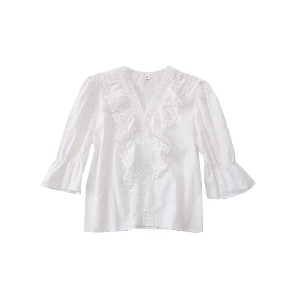 Нов модел дамска риза с дантела и лотос ръкави